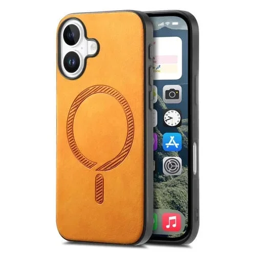 Funda Trasera PU Magsafe iPhone 16 color sólido retro (Amarilla)