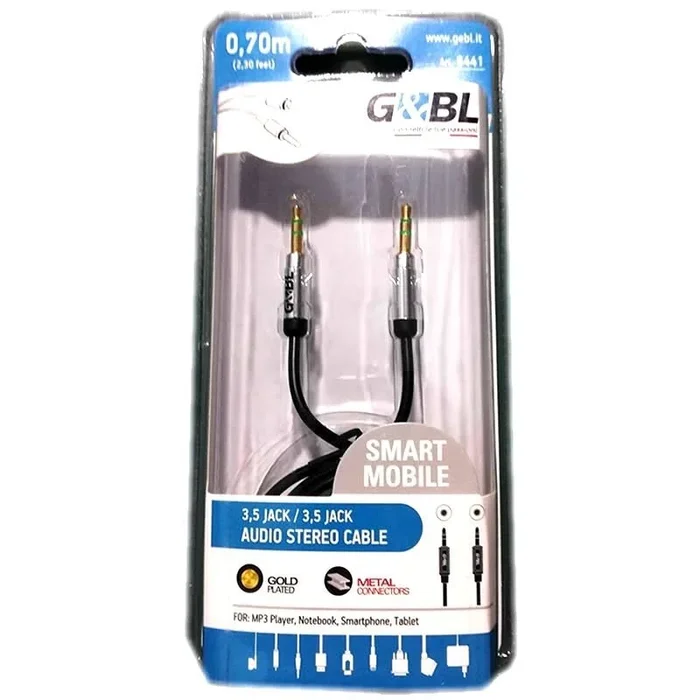 G&BL 0.7m 3.5mm/3.5mm cable de audio 0,7 m 3,5mm Negro, Plata