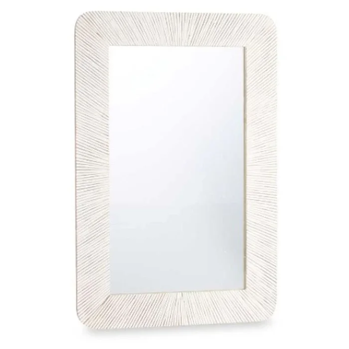 Gift Decor Espejo de Pared Blanco Marrón Madera de Mango Rayas 90 x 60 x 2 cm
