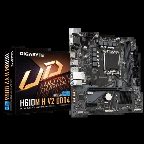 GIGABYTE H610M H V2 DDR4 Placa Base – Compatible con procesadores Intel Core 14th CPUs, 6+1+1 Hybrid Digital VRM, up to 3200MHz DDR4 (OC), 1xPCIe 3.0 M.2, GbE LAN, USB 3.2 Gen 1