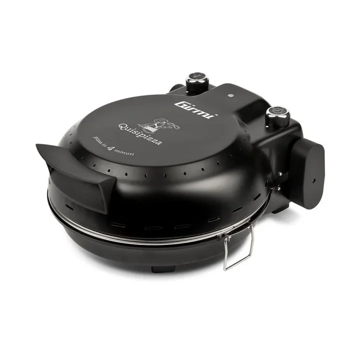 Girmi FP50 Horno para pizza Quisipizza, 1800 W, 420°C, Paredes frías, Piedra refractaria desmontable de 31 cm, Temporizador, Doble resistencia, Libro de cocina incluido, Negro