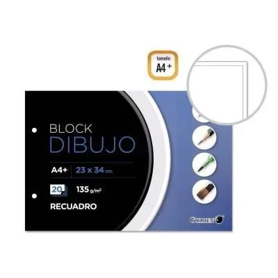 Golden block dibujo encolado con 2 taladros 20 hojas 135 gr. liso a4+ 34×23 cm -5u-