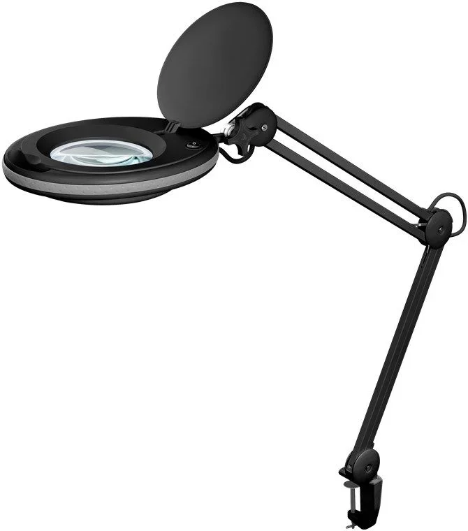 goobay 64989 Lámpara aumento LED 8W 650lm/ pinza/lente cristal 127mm 1,75 aumentos/lupa trabajo cosmética, soldadura, manualidades, leer/brazo doble articulación/lámpara sobremesa