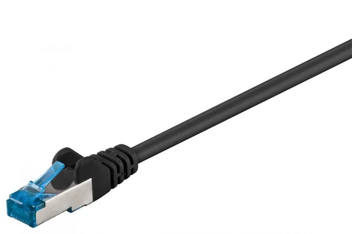 Goobay – Cable Patch Cat 6A S/FTP PiMF, Cable de Red 500 MHz, Cable LAN, Cable de Internet de Cobre Libre de halógenos, Conector RJ 45, Negro, 2m, 93746