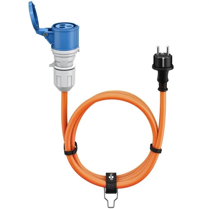 goobay Cable Adaptador CEE para Caravana, 1,5m, Enchufe con Contacto de protección a Toma CEE con Tapa de Cierre, IP44, Cable de Camping, autocarava y Caravana, 76185