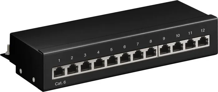Goobay i-pp 12-e-c6b – Patch Panel de 12 puertos Cat. 6 STP negro