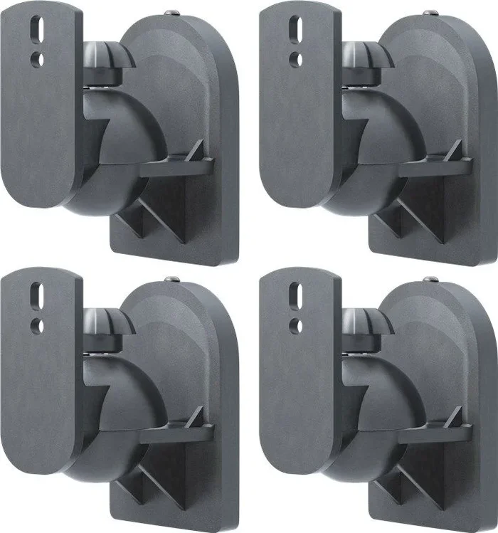 goobay Soporte de Pared para Altavoces Universal, Giratorio/Inclinable para Altavoces de hasta 3,5 kg, 4 Piezas, 49391, Negro