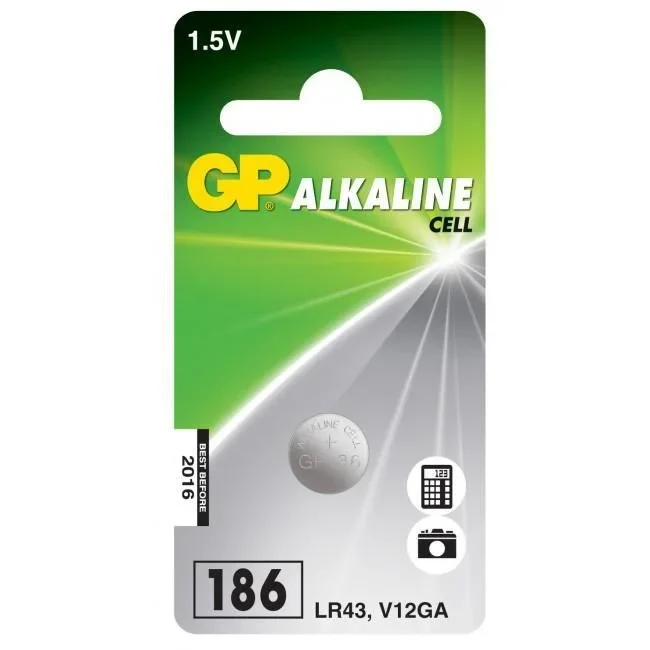 GP Batteries Alkaline Cell 186 Single-Use Battery Alcalino 1,5 V – Pilas (Single-Use Battery, Alcalino, Botón/Moneda, 1,5 V, 1 Pieza(s), Acero Inoxidable)