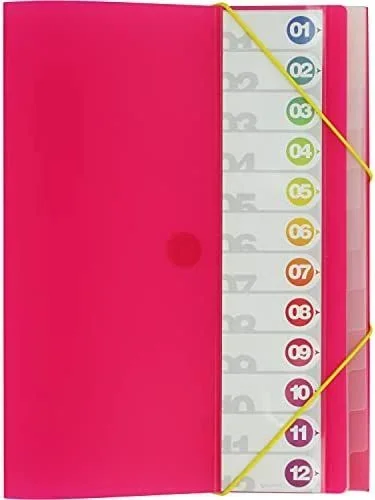 Grafoplás clasificador 12 separadores polipropileno translúcido folio fucsia