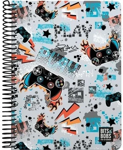 Grafoplás | Cuaderno Cuarto | 80 Hojas Cuadriculadas 4×4 90g | Tapa Plastico | Espiral | Colección Diseño Bits&Bobs Pop Up Design Play | Certificado FSC