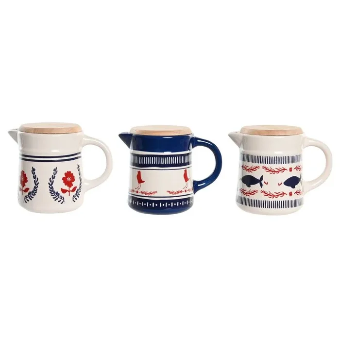 Grasera para carne o pescado dkd home decor rojo azul acero inoxidable blanco gres madera mdf 680 ml 3 unidades