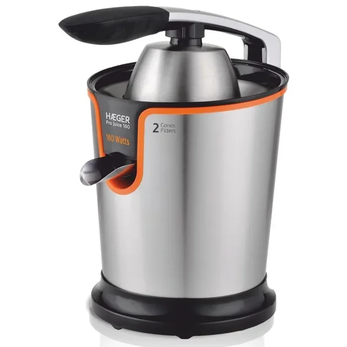 Haeger CJ-160.005A exprimidor Licuadora centrífuga 160 W Negro, Naranja, Acero inoxidable