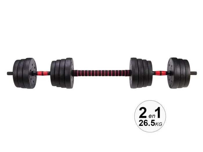 Haltères modulables 2en1 avec barre d’extension 26.5kg