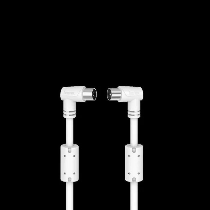Hama | Cable de antena M-H 90º(Cable de 1,5m, Ideal para TV por Cable, triple blindaje, Enchufe coaxial, 90dB, conector de ángulo recto) Color blanco