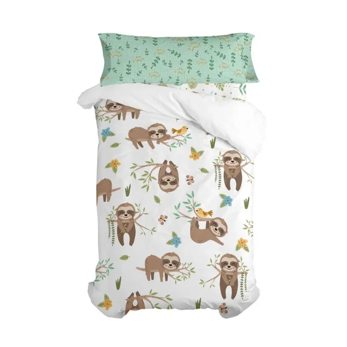 happyfriday Happy Sloth Juego nórdico 2 Piezas Multicolor, 180×220 cm (Cama 105), 100% Algodón, Calidad de 150