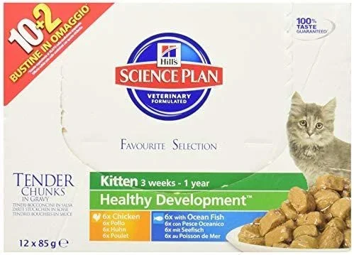 Hill’ S Science Plan Feline Gatito 1er Nutrition bolsita de Comida para Gato Mixta/Pollo/Peces 12 x 85 g