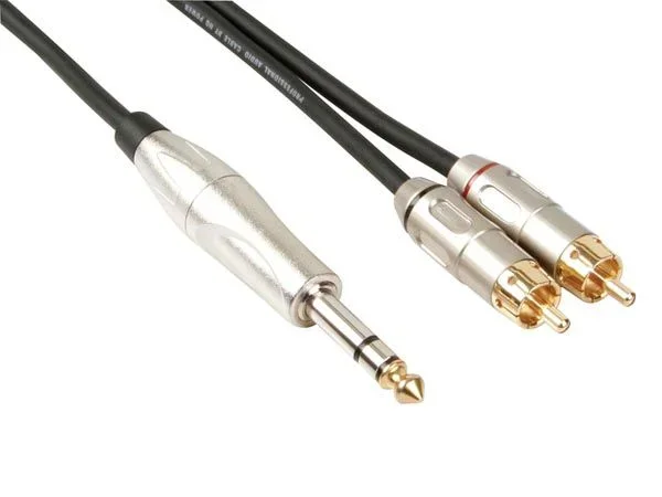 HQ-Power Cable RCA-Jack, 2 x RCA macho, 1 x Jack 6.35 mm, estéreo, 6 m, perfecto para la transmisión de audio