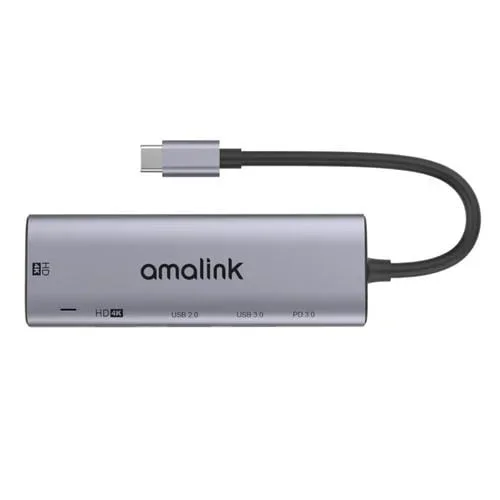 Hub Multifunción Amalink 95126 Tipo-C USB-C a Dual HDMI con 2 Puertos USB y PD 3.0 (Gris)