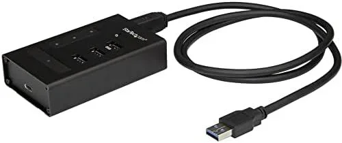 Hub USB 3.0 de 4 Puertos – Ladrón USB Tipo-A a 1x USB-C y 3x USB-A – Hub Comercial USB de Metal – USB 3.2 Gen 1 SuperSpeed de 5Gbps – Autoalimentado – de Carga Rápida BC 1.2 – Resistente/Instalable