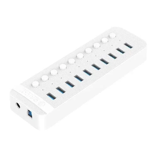 Hub USB Múltiple Orico Ct2U3-10Ab-Wh 10 en 1 con Interruptores Individuales y Enchufe de la UE (Blanco)