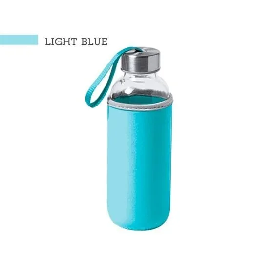 I-Drink – Botella de borosilicato de 500 ml con carcasa de neopreno (Azul claro)