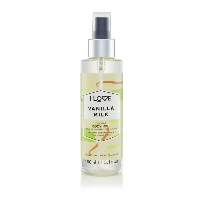 I Love Vanilla Milk Scented Body Mist, Formulated With Natural Fruit Extracts Which Offer a Burst of Fragrance, Fast-Drying Refreshment Throughout the Day, Vegan-Friendly – 150ml