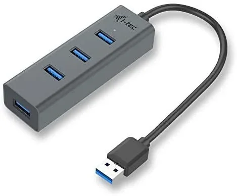 i-tec Metal USB 3.0 HUB con 4 puertos sin adaptador de corriente – Concentrador (USB 3.0 (3.1 Gen 1) Type-A, USB 3.0 (3.1 Gen 1) Type-A, 5000 Mbit/s, Grey, USB, 96 mm)