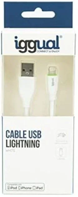 iggual – Cable USB-A a Lightning 24/28AWG 2A de 100 cm | Cable Cargador iPhone Compatible con Todos los Dispositivos con Puerto de Carga Lightning – Color Blanco