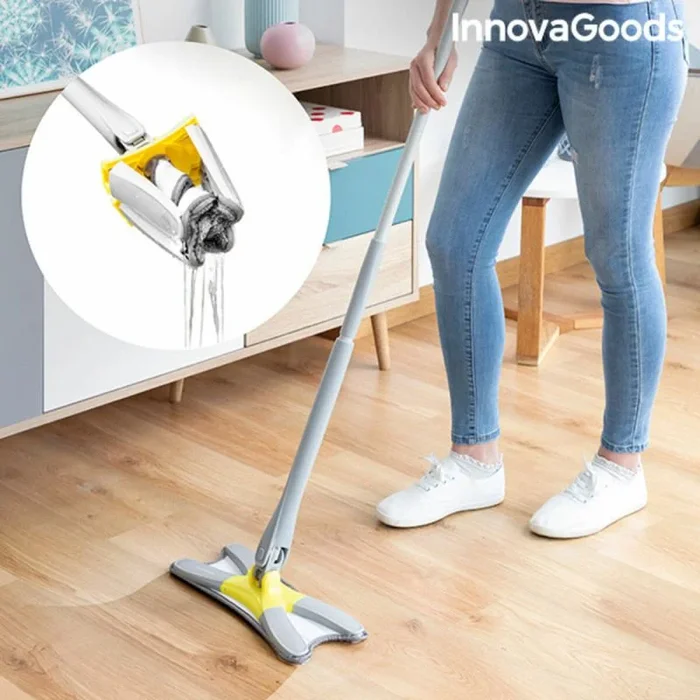 InnovaGoods | Mopa fregona de Microfibra ergonómica Tipo X TWOP | Blanco