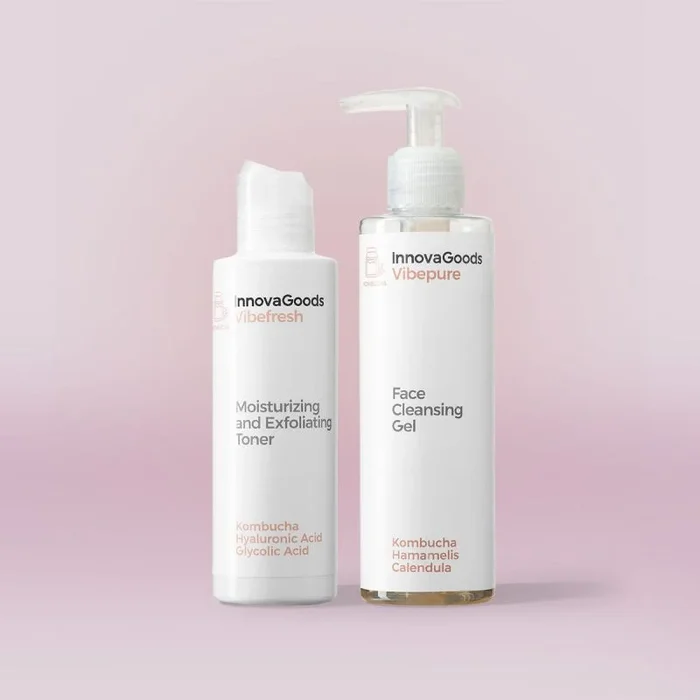 InnovaGoods® Set de cuidado facial con Kombucha, x1 gel limpiador facial fortalece y calma la piel, x1 tónico facial equilibra el PH de la piel, purifica la piel e hidrata, para todo tipo de piel