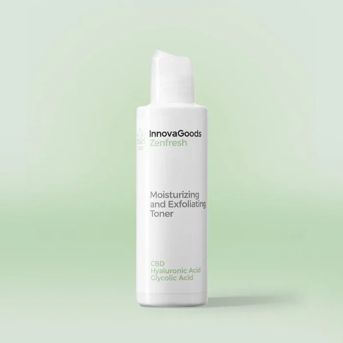 InnovaGoods Tonico facial hidratante 150 ml, exfoliante facial con CBD, acido glicolico, ácido láctico & ácido salicílico, tonico facial hidrata, equilibra PH de la piel. Para pieles sensibles