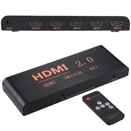 Interruptor HDMI 2.0 4X1 4K 60Hz con Control Remoto y Enchufe de la UE