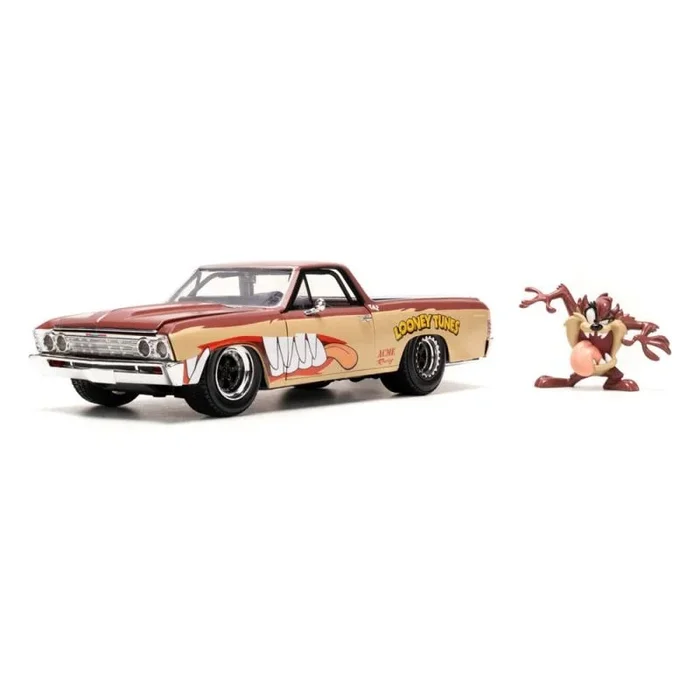 Jada Toys Looney Tunes Taz & 1967 Chevrolet EL Camino – Chevy – Modelo Chevy (19 cm) con Figura del Diablo de Tasmania (5 cm), Juego de Juguetes de Metal para Adultos y niños a Partir de 8 años