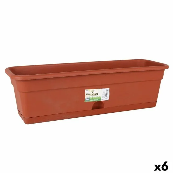 Jardinera con plato dem greentime rectangular marrón 60 x 20 x 17,3 cm (6 unidades)