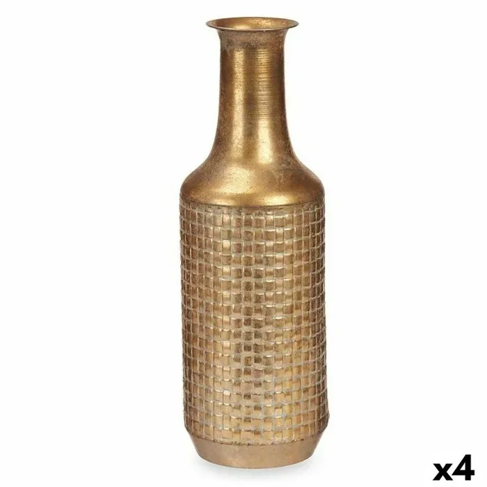 Jarrón dorado metal 14 x 46 x 14 cm (4 unidades) con relieve