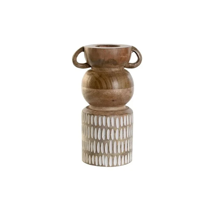 Jarrón home esprit blanco marrón madera de mango colonial 16 x 10 x 23 cm