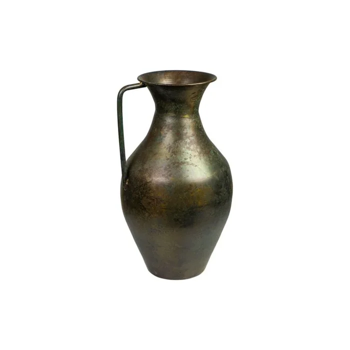 Jarrón romimex antique marrón metal 22 x 39 x 22 cm con asa
