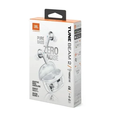 JBL Tune Beam 2 Ghost Edition Auriculares Inalámbrico Dentro de oído Música/uso diario Bluetooth Blanco