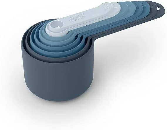Joseph Joseph Nest Measure, modelo 98999, set de cucharas y tazas medidoras, uso en cocina, ahorro de espacio, medidas métricas e imperiales, diseño apilable, color azul