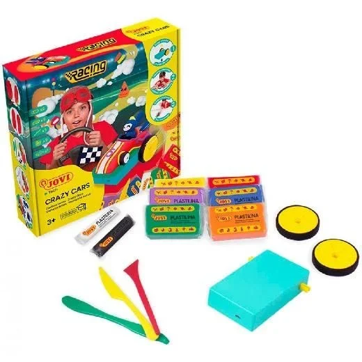 Jovi – JOVITECH Crazy Cars Racing Kit, crea tu propio coche de plastilina, 330gr de plastilina, 3 modeladores, bateria y ruedas (JT101)