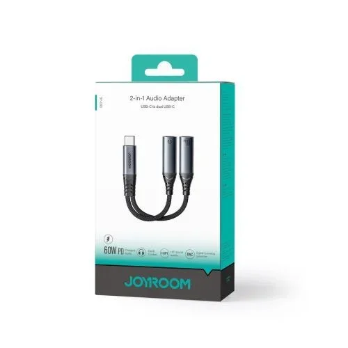Joyroom adapter dac 2-in-1 type-c to type-c/ type-c, 60w, 0.14m, black (sy-c03)