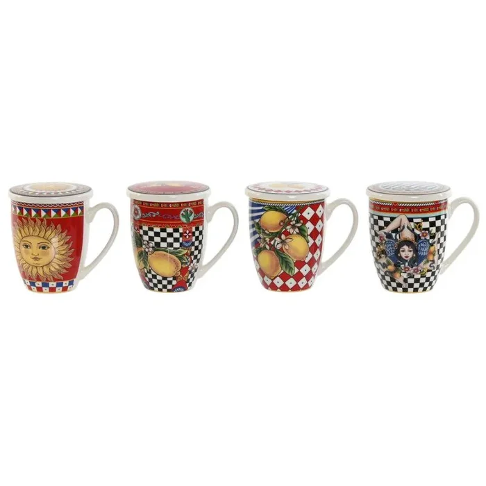 Juego de 4 Tazas Mug Home ESPRIT Amarillo Rojo Moderno Limón 380 ml (4 Unidades) – Marca: Home ESPRIT – EAN: 8424002160104