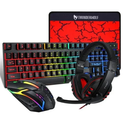 Juego de Auriculares Ratón Teclado Luminoso 4 en 1 T-Wolf TF-800 (Versión en Inglés)