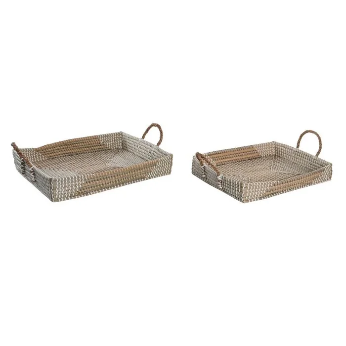 Juego de bandejas dkd home decor amarillo natural 48 x 38 x 15 cm 52 x 38 x 15 cm (2 unidades)