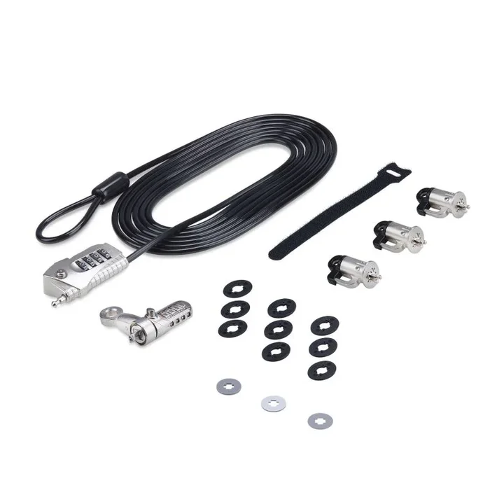 Juego de Candado para Ordenador de Sobremesa o Portátil y Periféricos – Cable de 3m de Acero – Candado Antirrobo – K-Slot – para 3 Dispositivos – Candado de Combinación