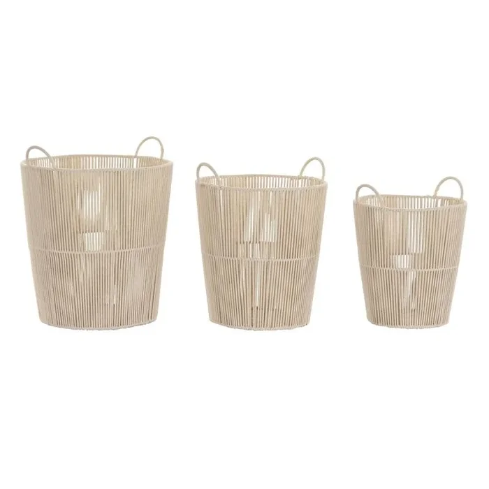 Juego de cestas dkd home decor beige metal 42 x 42 x 51 cm 3 piezas