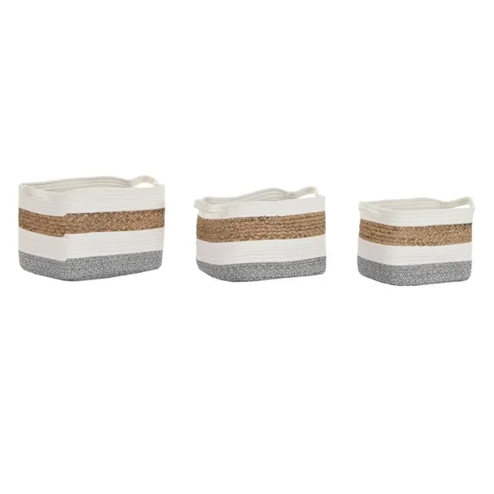 Juego de cestas dkd home decor blanco fibra natural 36 x 27 x 27 cm 3 piezas
