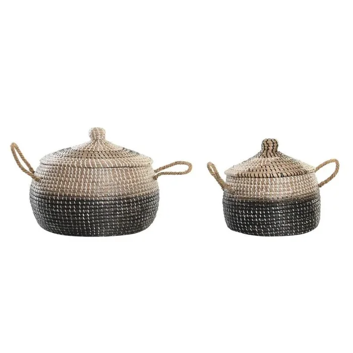 Juego de cestas dkd home decor gris natural bicolor hierba marina boho 41 x 41 x 33 cm (2 unidades)