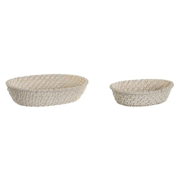 Juego de cestas home esprit blanco natural bambú ratán 29 x 22 x 7 cm