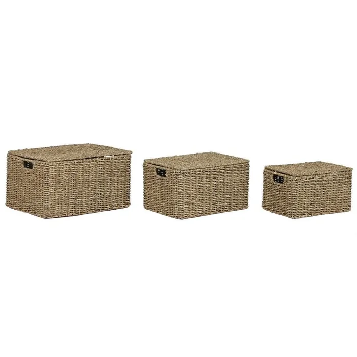 Juego de cestas home esprit natural metal fibra natural tropical 46 x 36 x 26 cm (3 piezas)